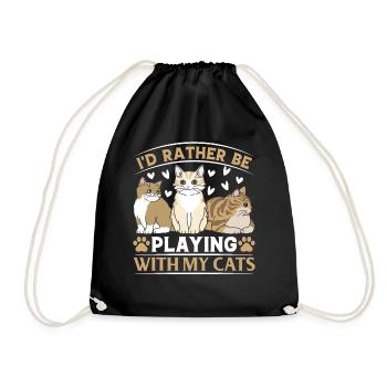 I'd rather play with my cats I Cute - Drawstring Bag - black - Front