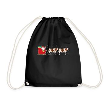 Vache Santa Christmas Sleigh - Drôle de vache - Sac de sport léger - noir - Devant