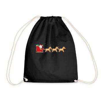 Pferd Weihnachtsmann Weihnachtsschlitten - Funny - Turnbeutel - Schwarz - Vorne