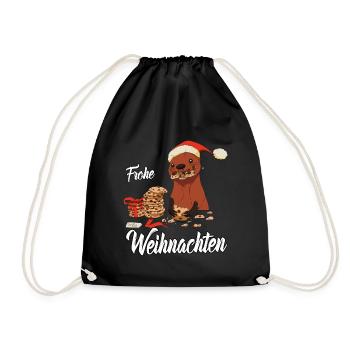 Frohe Weihnachten Otter Heilig Abend Bescherung - Turnbeutel - Schwarz - Vorne