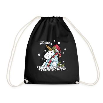 Frohe Weihnachten Einhorn Heilig Abend Bescherung - Turnbeutel - Schwarz - Vorne