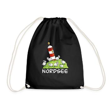 Nordsee Leuchtturm Und Schafe Auf Der Nordseeinsel - Turnbeutel - Schwarz - Vorne