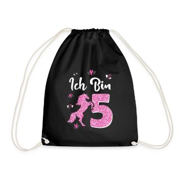 Birthday Girl 5 Years Horse Princess - Drawstring Bag - black - Front