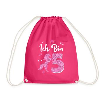 Birthday Girl 5 Years Horse Princess - Drawstring Bag - fuchsia - Front