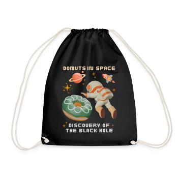 Donut-Space, Donuts-Black-Hole, lustiger-Astronaut - Turnbeutel - Schwarz - Vorne