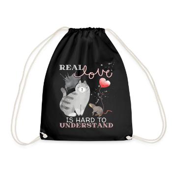 Katze, Maus, Liebe-Valentinstag, Real-Love Spruch - Turnbeutel - Schwarz - Vorne