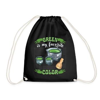 Matcha Tee, grüner Tee, lustiger Spruch - Turnbeutel - Schwarz - Vorne