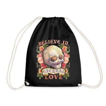 Skull Skull Skull with Vintage Roses, Saying - Drawstring Bag - black - Front