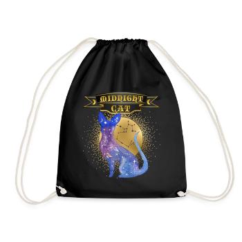 Katze Midnight-Cat Spruch Sternenhimmel Siam-Katze - Turnbeutel - Schwarz - Vorne