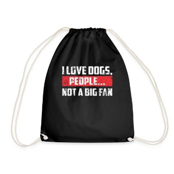 I Love Dogs People Not A Big Fan Funny Dog Lover - Drawstring Bag - black - Front