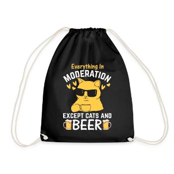 Everything in moderation, except cats and beer - Drawstring Bag - black - Front