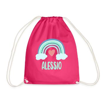 Alessio Name Regenbogen Baby - Turnbeutel - Fuchsia - Vorne