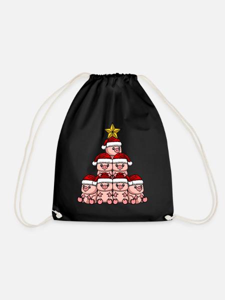 Schwein Weihnachtsbaum - Turnbeutel - Schwarz