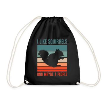 Retro Squirrel Rodent Gift - Drawstring Bag - black - Front