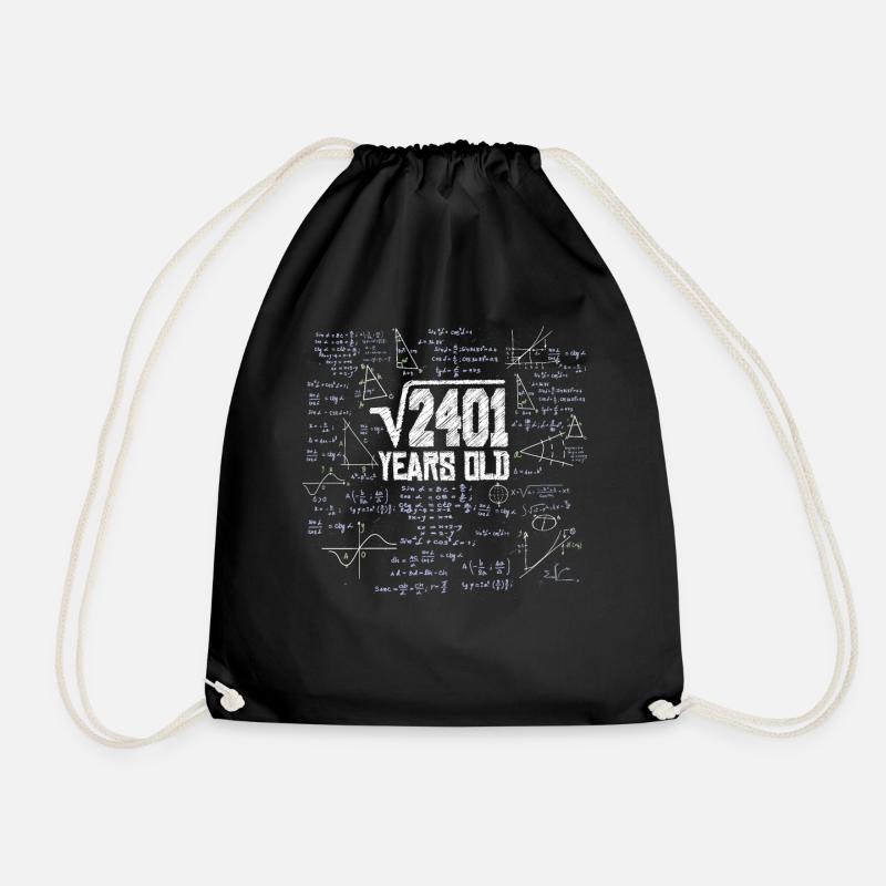 Square Root of 2401 Math Nerd 49th Birthday - Drawstring Bag - black