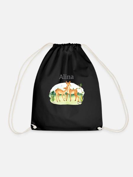 Waldtier Reh Blumen Name Alina - Turnbeutel - Schwarz