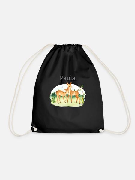Waldtier Reh Blumen Name Paula - Turnbeutel - Schwarz