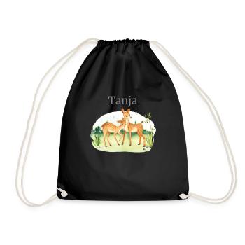Forêt Animaux Cerf Fleurs Nom Tanja - Sac de sport léger - noir - Devant