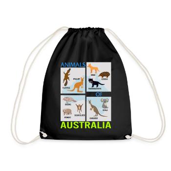 Animals Of Australia Shirt, Australische Tiere - Turnbeutel - Schwarz - Vorne