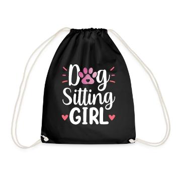 Dog Sitter Girl Dog Sitting Dog Sitting - Drawstring Bag - black - Front