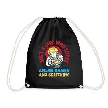 Girl Anime Ramen Drawing Gift - Drawstring Bag - black - Front