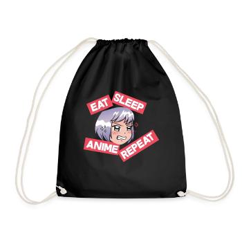 Eating Sleep Anime - Drawstring Bag - black - Front