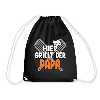 Hier Grillt Der Papa - Turnbeutel - Schwarz - Vorne