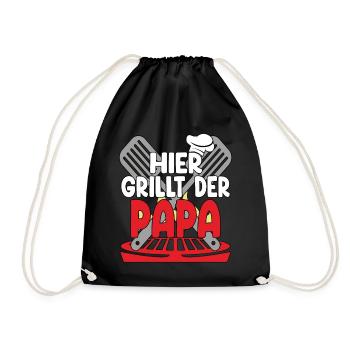 Hier Grillt Der Papa - Turnbeutel - Schwarz - Vorne