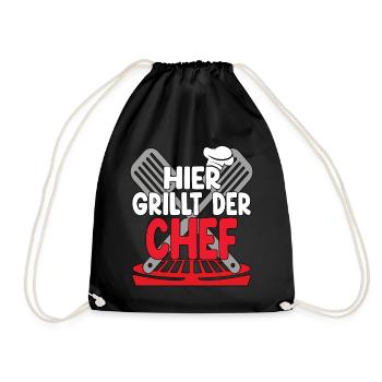 Hier Grillt Der Chef - Turnbeutel - Schwarz - Vorne