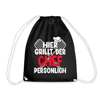 Hier Grillt Der Chef Persönlich - Turnbeutel - Schwarz - Vorne