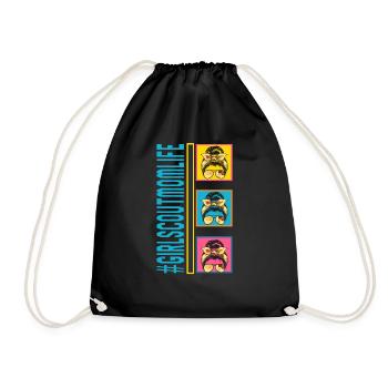 Mom Shirt, Girl Scout Mom Life Messy Bun Tee, - Drawstring Bag - black - Front