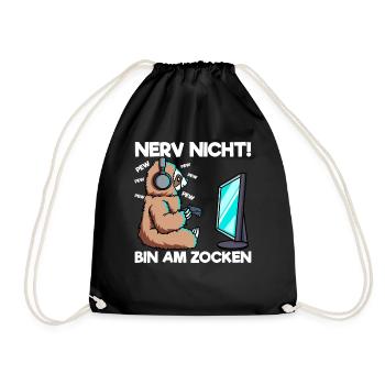 Nerv nicht bin am Zocken Gaming Faultier - Turnbeutel - Schwarz - Vorne