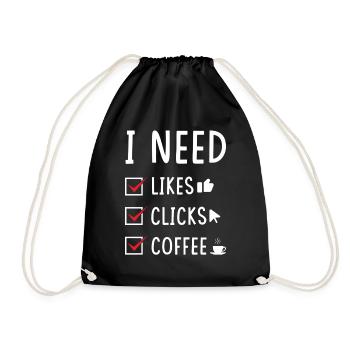 Social Media Likes Clicks Coffee - Drawstring Bag - black - Front