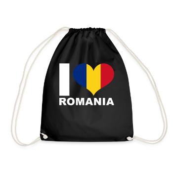 I love Romania heart flag Romania - Drawstring Bag - black - Front