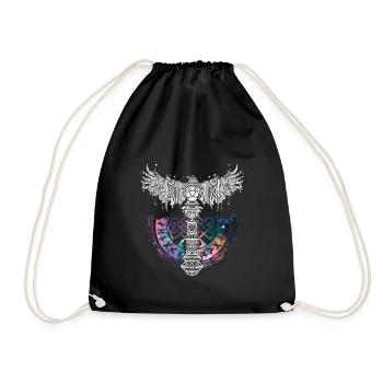 Thor Hammer Raven Mjölnir Rune Viking Galaxy - Drawstring Bag - black - Front