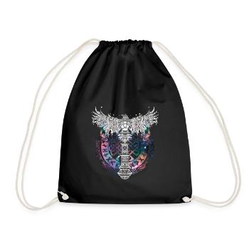 Thor Hammer Raven Mjölnir Rune Viking Galaxy - Drawstring Bag - black - Front