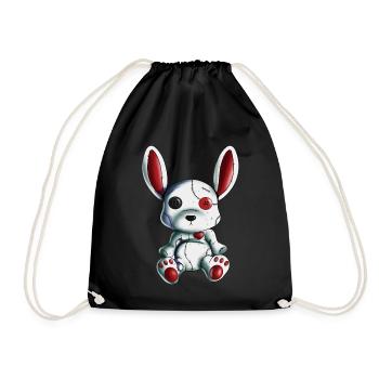 Rabbit Heart Halloween Scary Rabbit Stuffed Animal Design - Drawstring Bag - black - Front