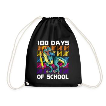 School 100 Days Kids Dino T-Rex Celebration Shirt - Drawstring Bag - black - Front