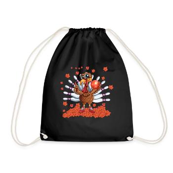Bowling Turkey Thanksgiving Thanksgiving Outfit - Drawstring Bag - black - Front