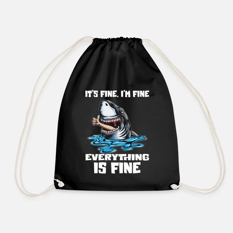 Funny saying shark, everything is good, shark that eats, - Drawstring Bag - black