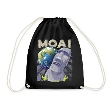 Easter Island, Moai, Stone Heads, Rapa-Nui - Drawstring Bag - black - Front