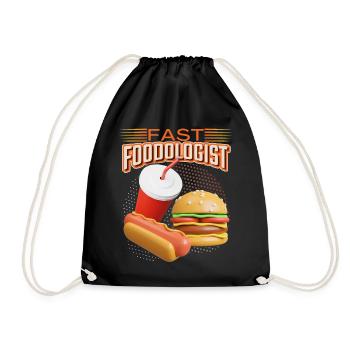 Fast food, hamburger and hot dog funny saying - Drawstring Bag - black - Front