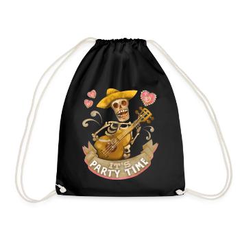 Skelett Gitarre, It's-Party-Time lustiger Spruch - Turnbeutel - Schwarz - Vorne