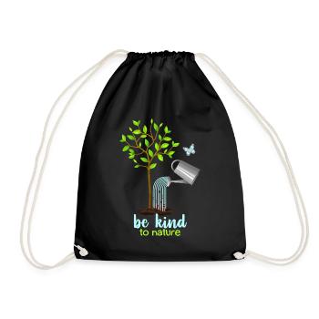 Nature conservation, tree and watering can, environmental protection - Drawstring Bag - black - Front