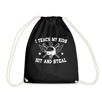 I Teach My Kids To Hit And Steal Softball Papa - Drawstring Bag - black - Front