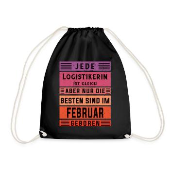 Logistik Geburtstag Februar geboren Logistikerin - Turnbeutel - Schwarz - Vorne