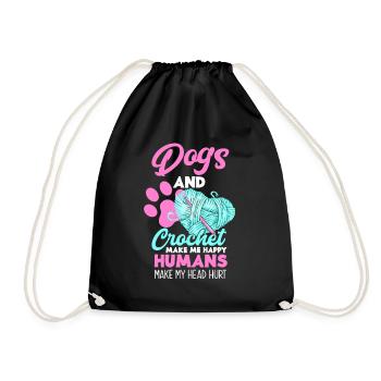 Crochet Dogs Hobby Gift - Drawstring Bag - black - Front