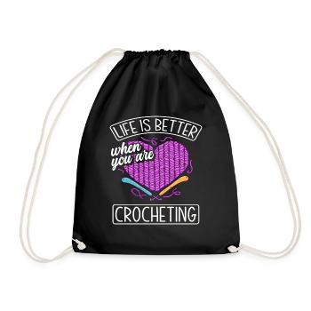 Crochet Hobby Passion - Drawstring Bag - black - Front