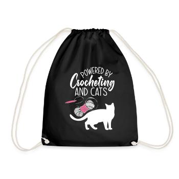 Crochet Cat Lover Gift - Drawstring Bag - black - Front