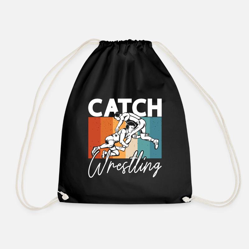 Catch Wrestling Wrestler Sport Retro Grappling - Drawstring Bag - black